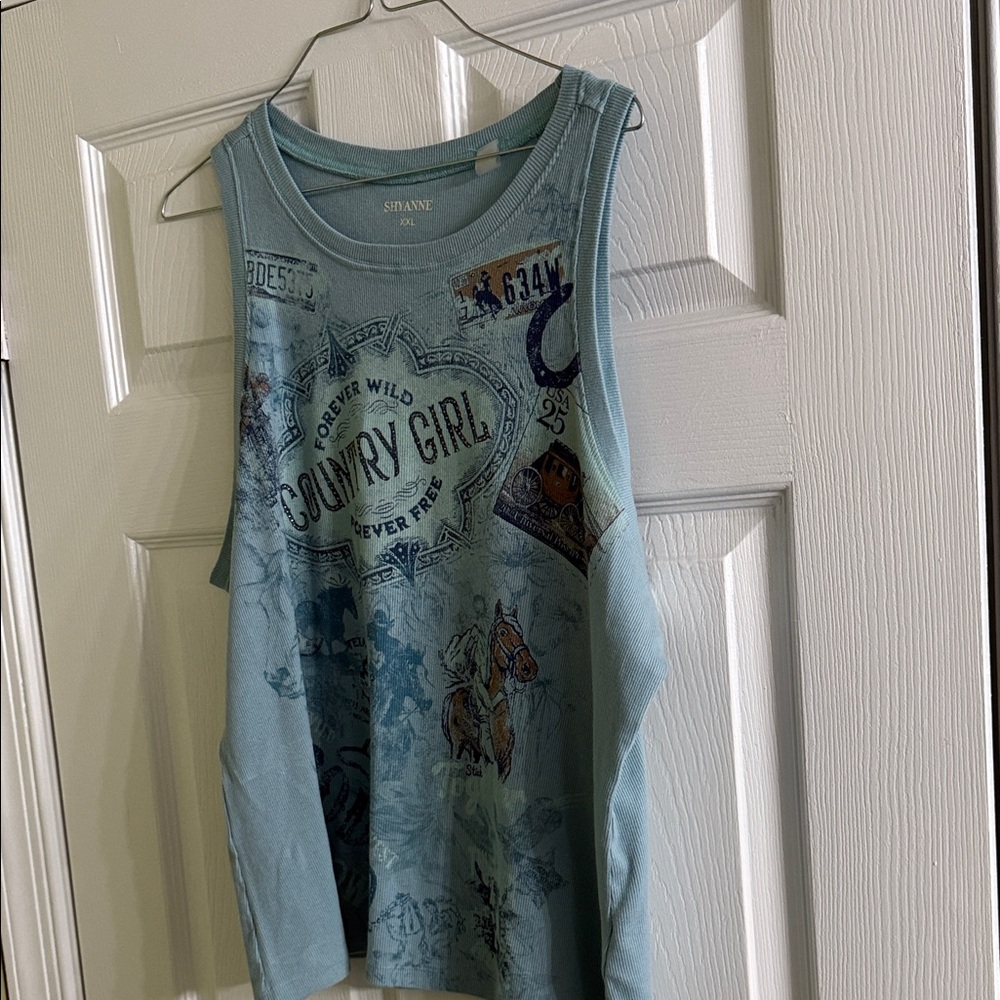 Shyanne Teal Country Graphic Tank